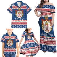 Serbia Christmas Family Matching Off Shoulder Maxi Dress and Hawaiian Shirt Coat Of Arms Srecan Bozic - Wonder Print Shop