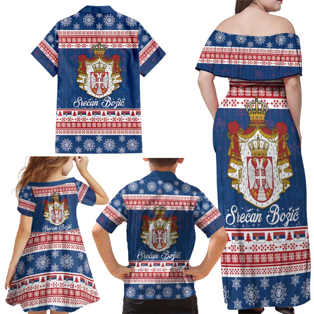 Serbia Christmas Family Matching Off Shoulder Maxi Dress and Hawaiian Shirt Coat Of Arms Srecan Bozic - Wonder Print Shop