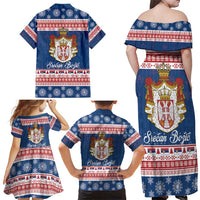 Serbia Christmas Family Matching Off Shoulder Maxi Dress and Hawaiian Shirt Coat Of Arms Srecan Bozic - Wonder Print Shop