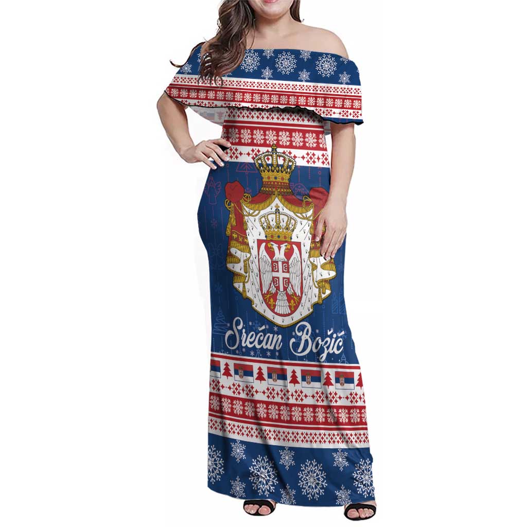 Serbia Christmas Family Matching Off Shoulder Maxi Dress and Hawaiian Shirt Coat Of Arms Srecan Bozic - Wonder Print Shop