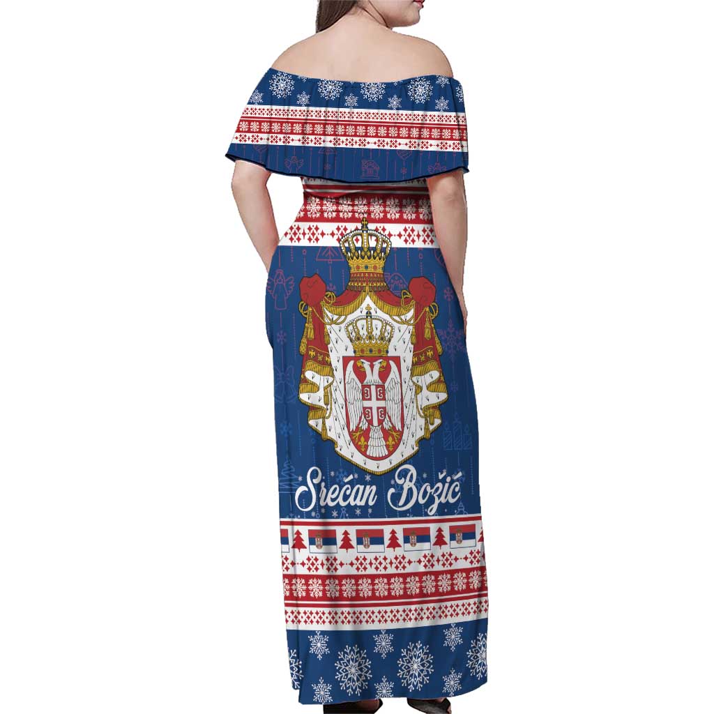 Serbia Christmas Family Matching Off Shoulder Maxi Dress and Hawaiian Shirt Coat Of Arms Srecan Bozic - Wonder Print Shop
