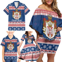 Serbia Christmas Family Matching Off Shoulder Short Dress and Hawaiian Shirt Coat Of Arms Srecan Bozic - Wonder Print Shop