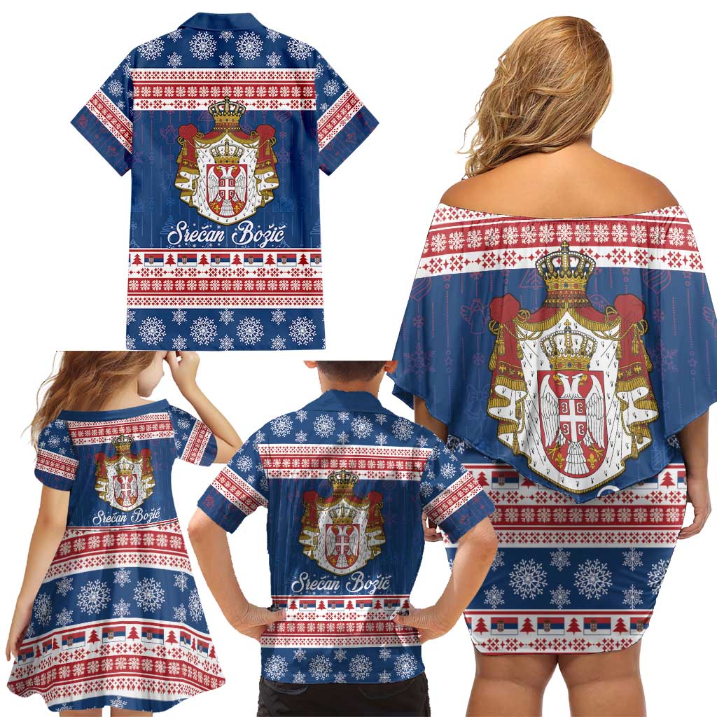 Serbia Christmas Family Matching Off Shoulder Short Dress and Hawaiian Shirt Coat Of Arms Srecan Bozic - Wonder Print Shop
