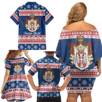 Serbia Christmas Family Matching Off Shoulder Short Dress and Hawaiian Shirt Coat Of Arms Srecan Bozic - Wonder Print Shop