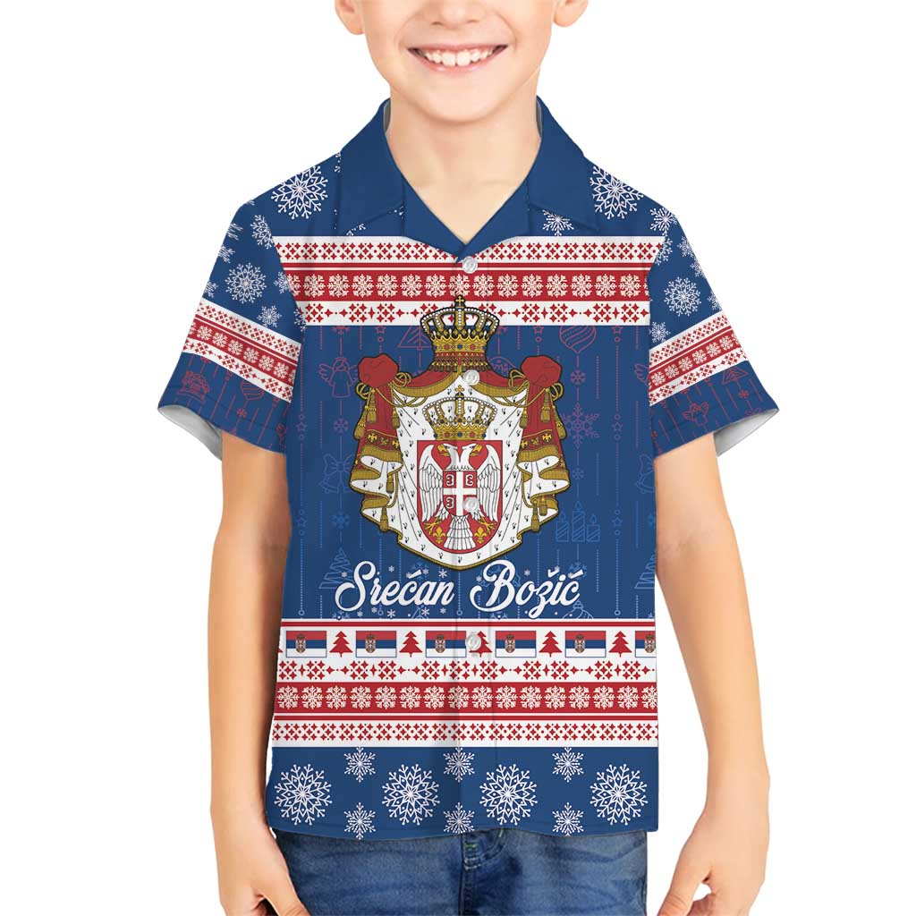 Serbia Christmas Family Matching Off Shoulder Short Dress and Hawaiian Shirt Coat Of Arms Srecan Bozic - Wonder Print Shop