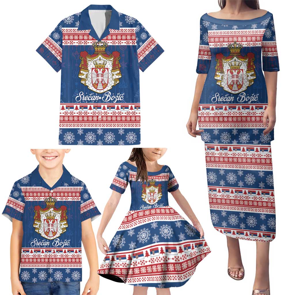 Serbia Christmas Family Matching Puletasi and Hawaiian Shirt Coat Of Arms Srecan Bozic - Wonder Print Shop