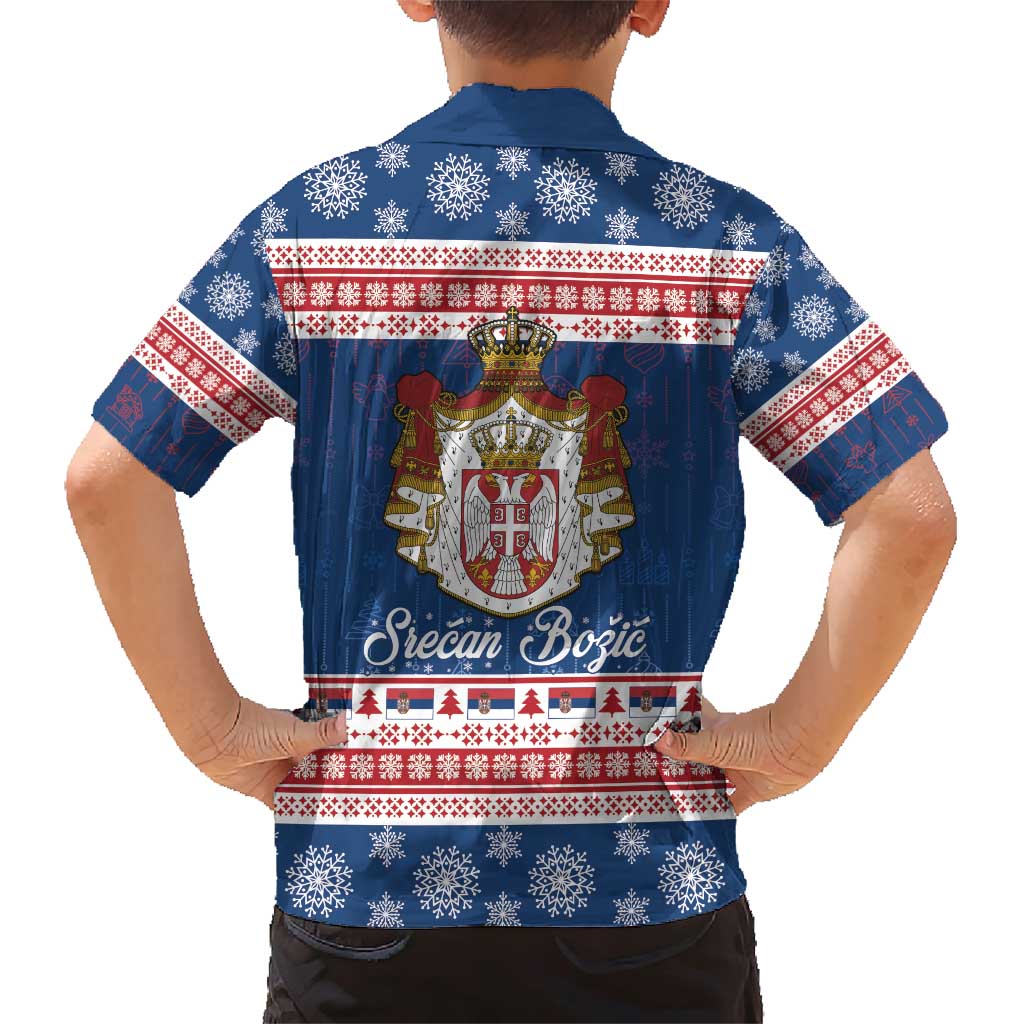 Serbia Christmas Family Matching Short Sleeve Bodycon Dress and Hawaiian Shirt Coat Of Arms Srecan Bozic - Wonder Print Shop
