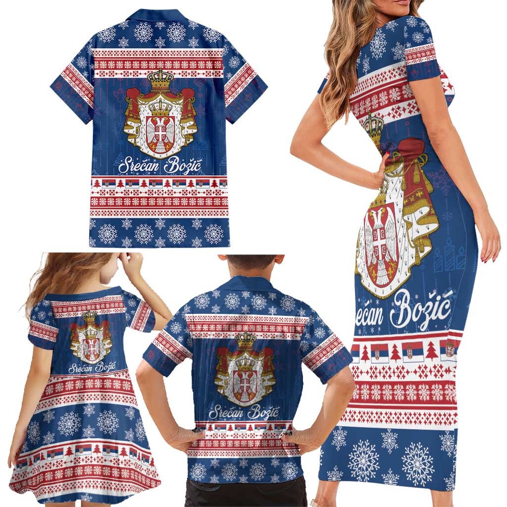 Serbia Christmas Family Matching Short Sleeve Bodycon Dress and Hawaiian Shirt Coat Of Arms Srecan Bozic - Wonder Print Shop