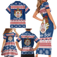 Serbia Christmas Family Matching Short Sleeve Bodycon Dress and Hawaiian Shirt Coat Of Arms Srecan Bozic - Wonder Print Shop