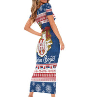 Serbia Christmas Family Matching Short Sleeve Bodycon Dress and Hawaiian Shirt Coat Of Arms Srecan Bozic - Wonder Print Shop