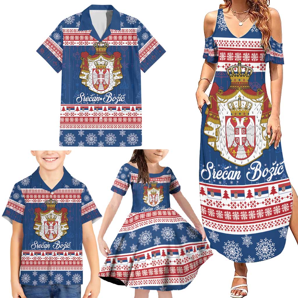 Serbia Christmas Family Matching Summer Maxi Dress and Hawaiian Shirt Coat Of Arms Srecan Bozic - Wonder Print Shop