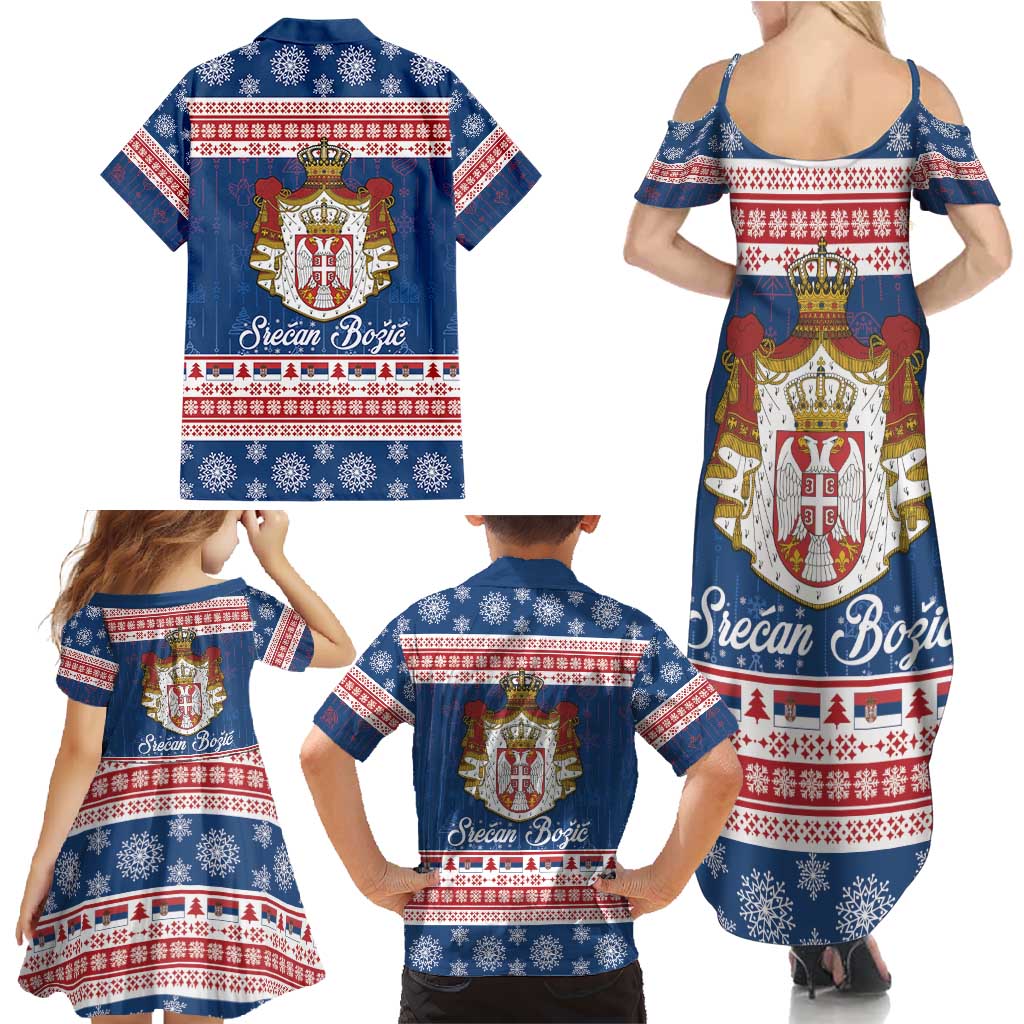 Serbia Christmas Family Matching Summer Maxi Dress and Hawaiian Shirt Coat Of Arms Srecan Bozic - Wonder Print Shop