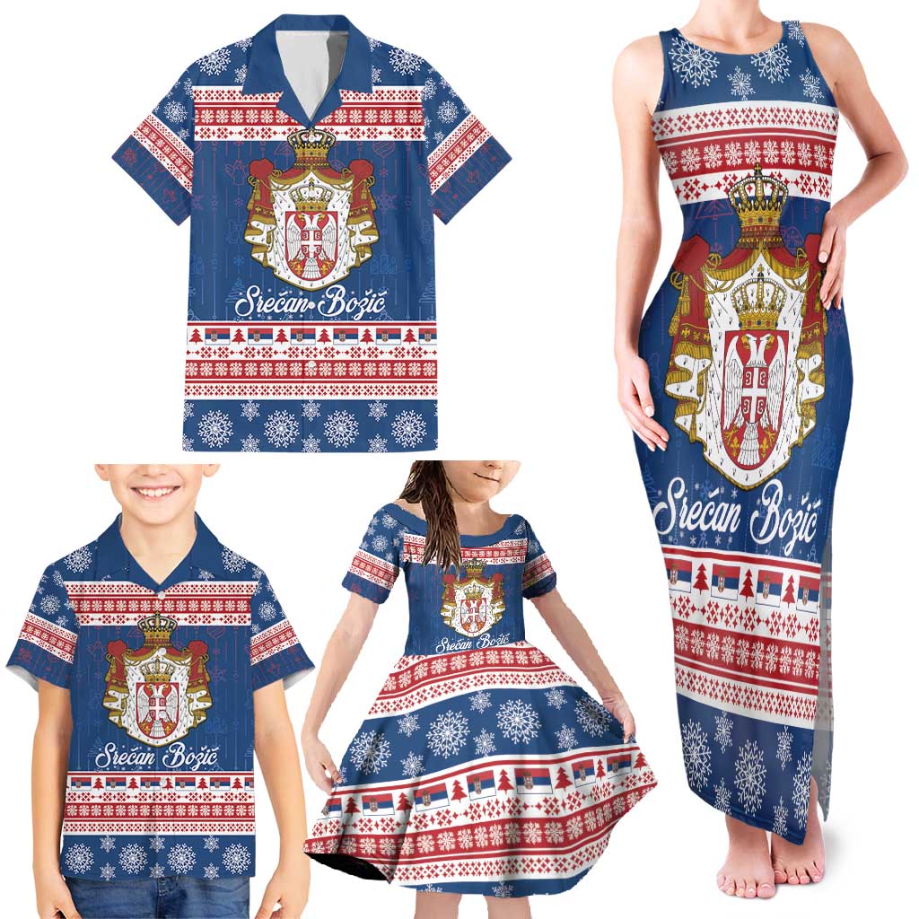 Serbia Christmas Family Matching Tank Maxi Dress and Hawaiian Shirt Coat Of Arms Srecan Bozic - Wonder Print Shop
