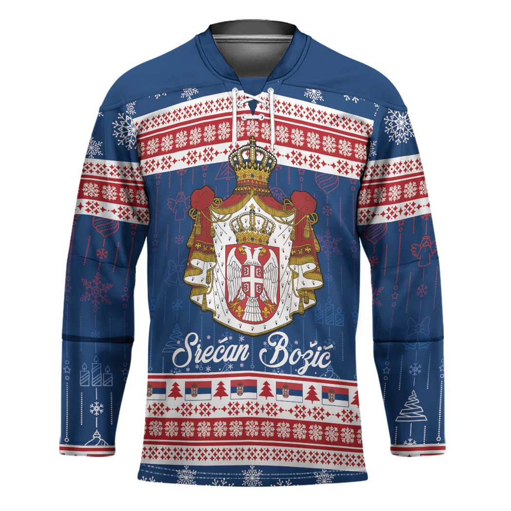 Serbia Christmas Hockey Jersey Coat Of Arms Srecan Bozic - Wonder Print Shop