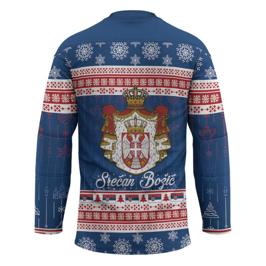 Serbia Christmas Hockey Jersey Coat Of Arms Srecan Bozic - Wonder Print Shop