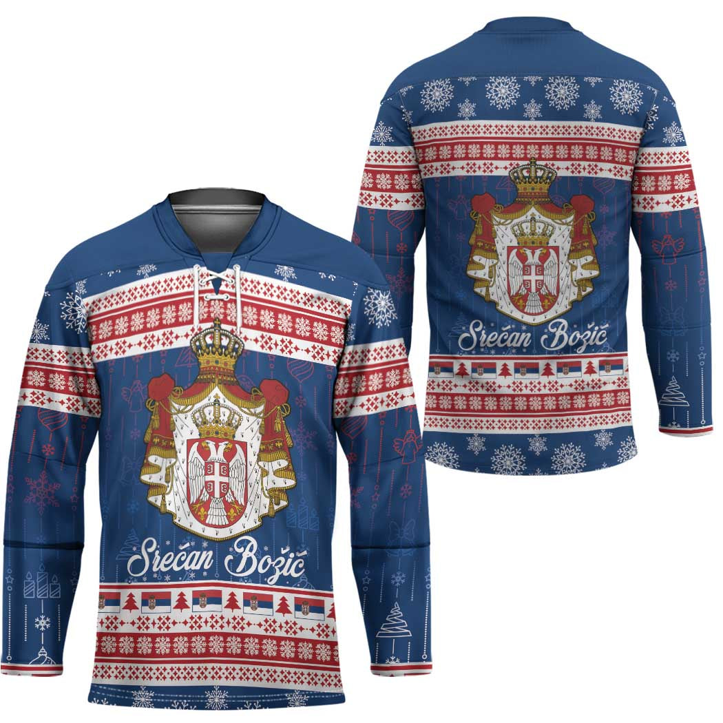 Serbia Christmas Hockey Jersey Coat Of Arms Srecan Bozic - Wonder Print Shop