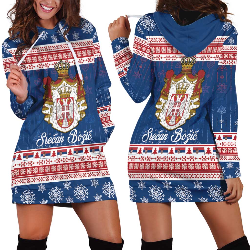 Serbia Christmas Hoodie Dress Coat Of Arms Srecan Bozic - Wonder Print Shop