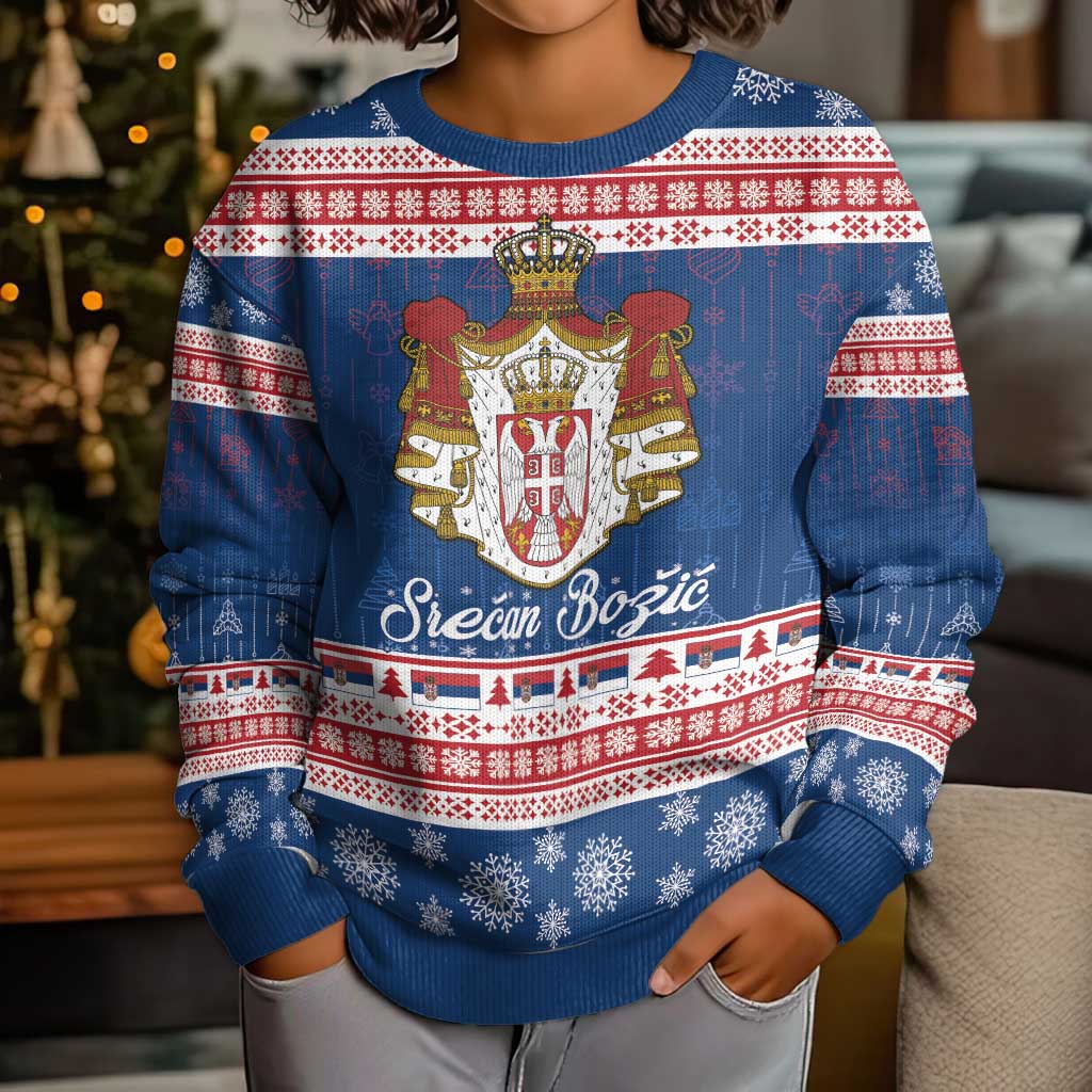 Serbia Christmas Kid Ugly Christmas Sweater Coat Of Arms Srecan Bozic - Wonder Print Shop