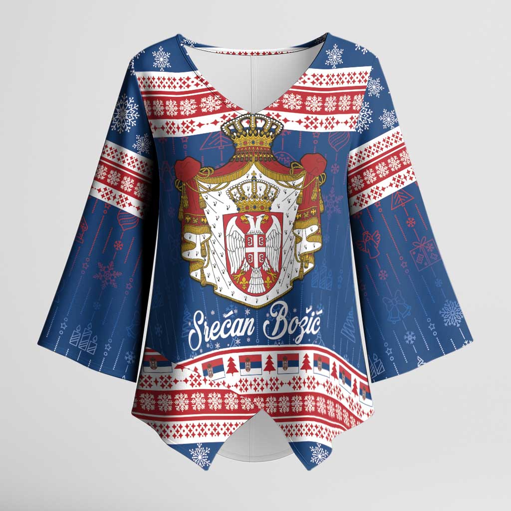 Serbia Christmas Kimono Sleeve Blouse Coat Of Arms Srecan Bozic - Wonder Print Shop