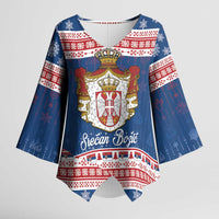 Serbia Christmas Kimono Sleeve Blouse Coat Of Arms Srecan Bozic - Wonder Print Shop
