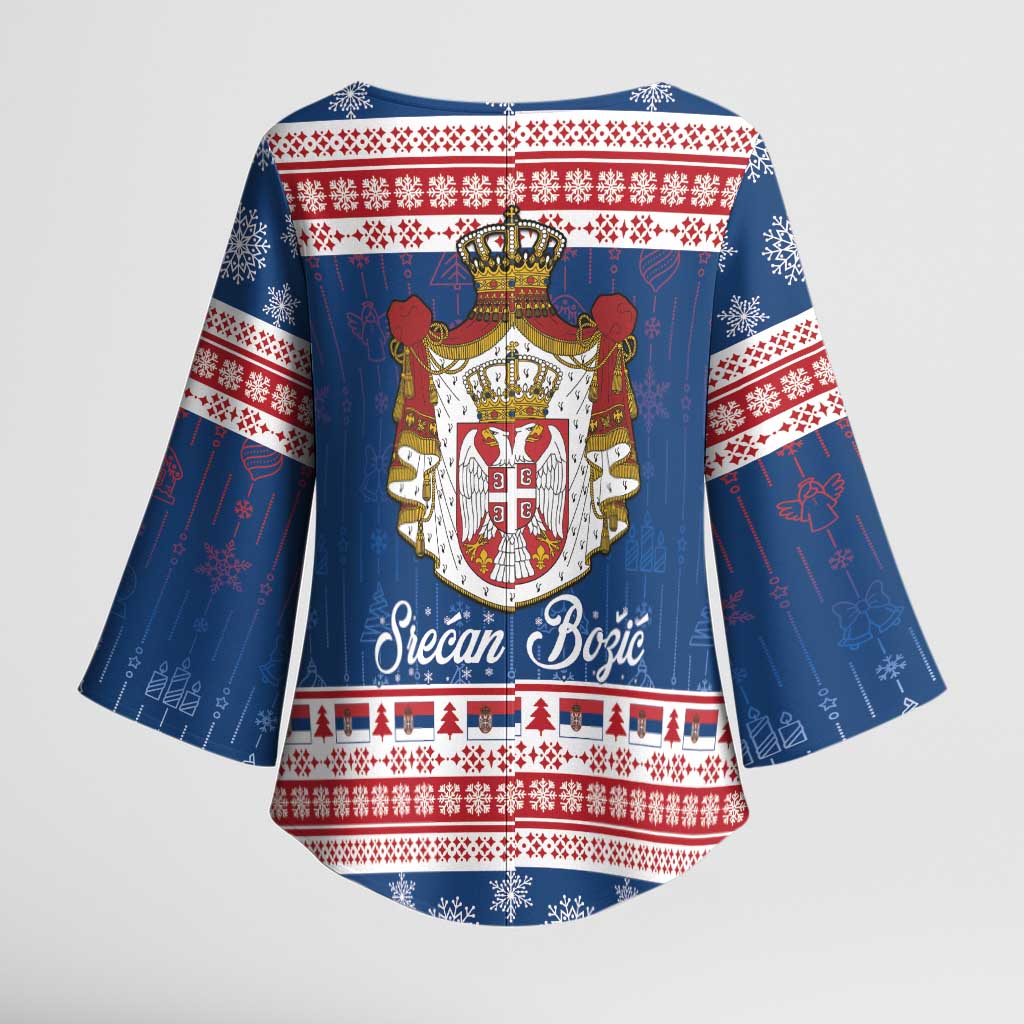 Serbia Christmas Kimono Sleeve Blouse Coat Of Arms Srecan Bozic - Wonder Print Shop