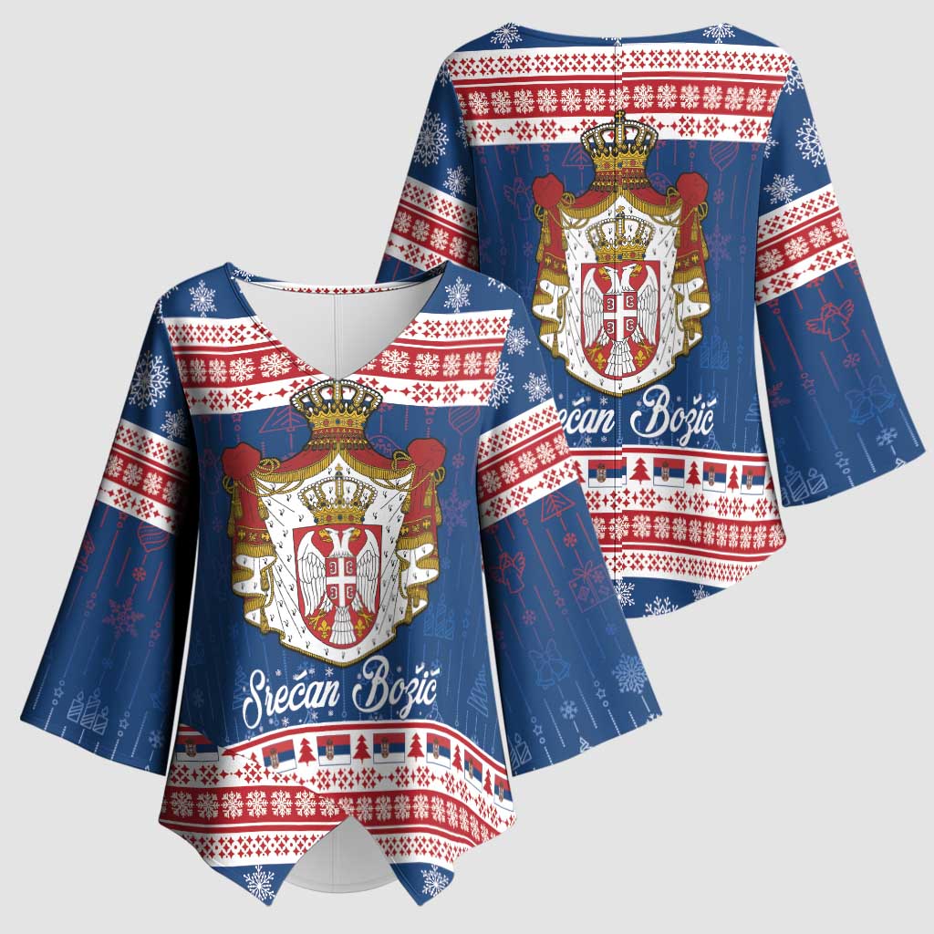 Serbia Christmas Kimono Sleeve Blouse Coat Of Arms Srecan Bozic - Wonder Print Shop