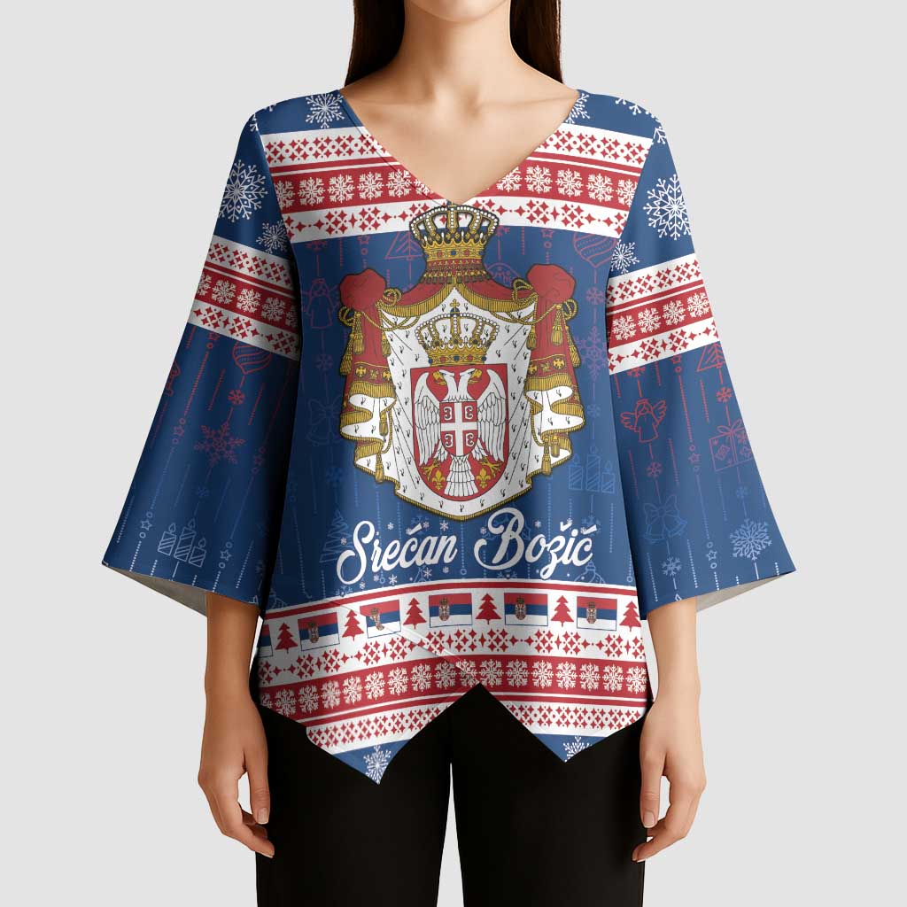 Serbia Christmas Kimono Sleeve Blouse Coat Of Arms Srecan Bozic - Wonder Print Shop