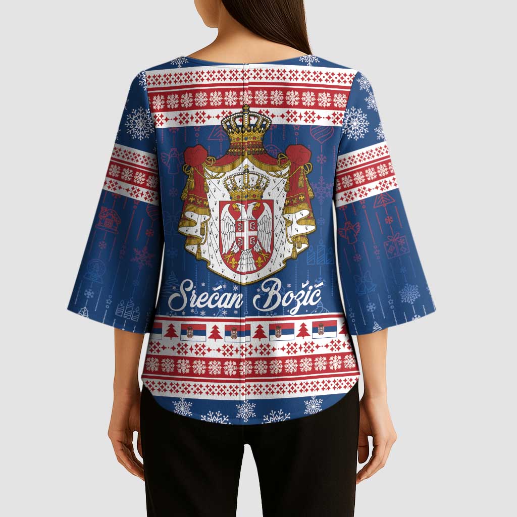 Serbia Christmas Kimono Sleeve Blouse Coat Of Arms Srecan Bozic - Wonder Print Shop