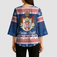 Serbia Christmas Kimono Sleeve Blouse Coat Of Arms Srecan Bozic - Wonder Print Shop