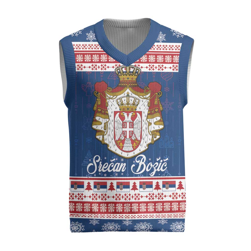 Serbia Christmas Knitted V-Neck Vest Coat Of Arms Srecan Bozic - Wonder Print Shop
