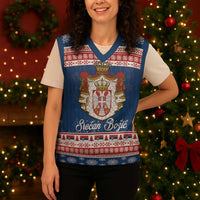 Serbia Christmas Knitted V-Neck Vest Coat Of Arms Srecan Bozic - Wonder Print Shop