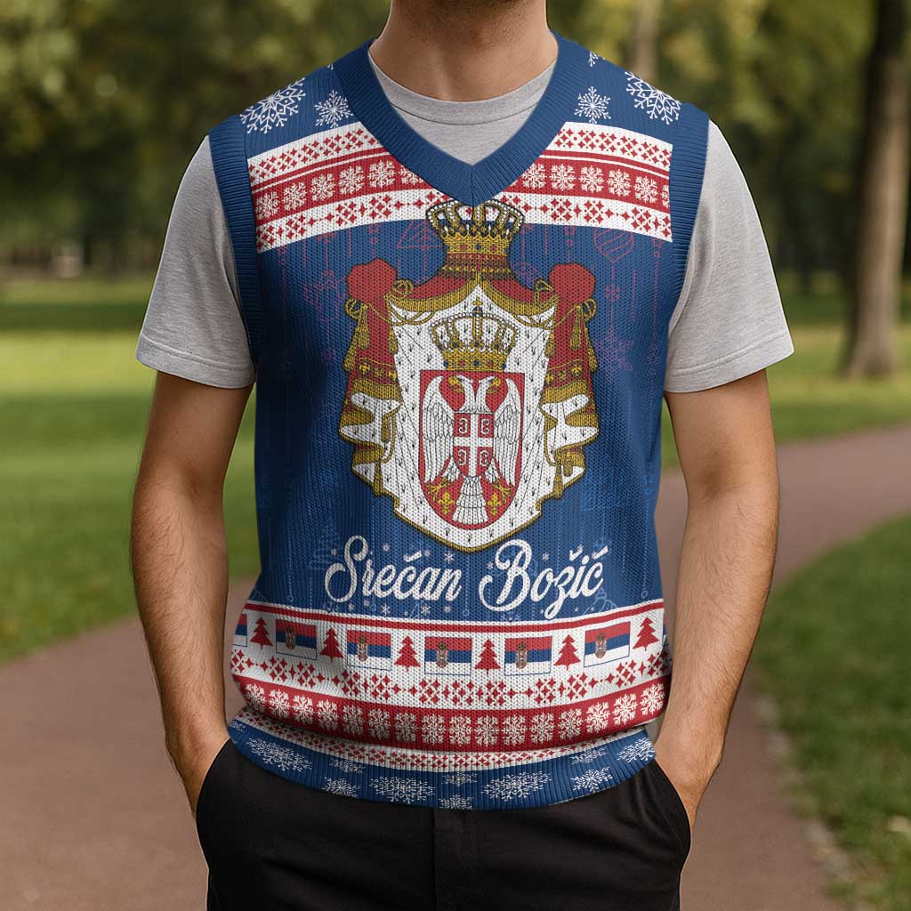 Serbia Christmas Knitted V-Neck Vest Coat Of Arms Srecan Bozic - Wonder Print Shop