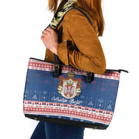 Serbia Christmas Leather Tote Bag Coat Of Arms Srecan Bozic - Wonder Print Shop