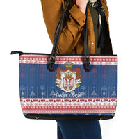 Serbia Christmas Leather Tote Bag Coat Of Arms Srecan Bozic - Wonder Print Shop