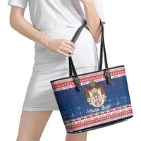 Serbia Christmas Leather Tote Bag Coat Of Arms Srecan Bozic - Wonder Print Shop