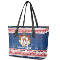 Serbia Christmas Leather Tote Bag Coat Of Arms Srecan Bozic - Wonder Print Shop