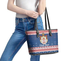 Serbia Christmas Leather Tote Bag Coat Of Arms Srecan Bozic - Wonder Print Shop