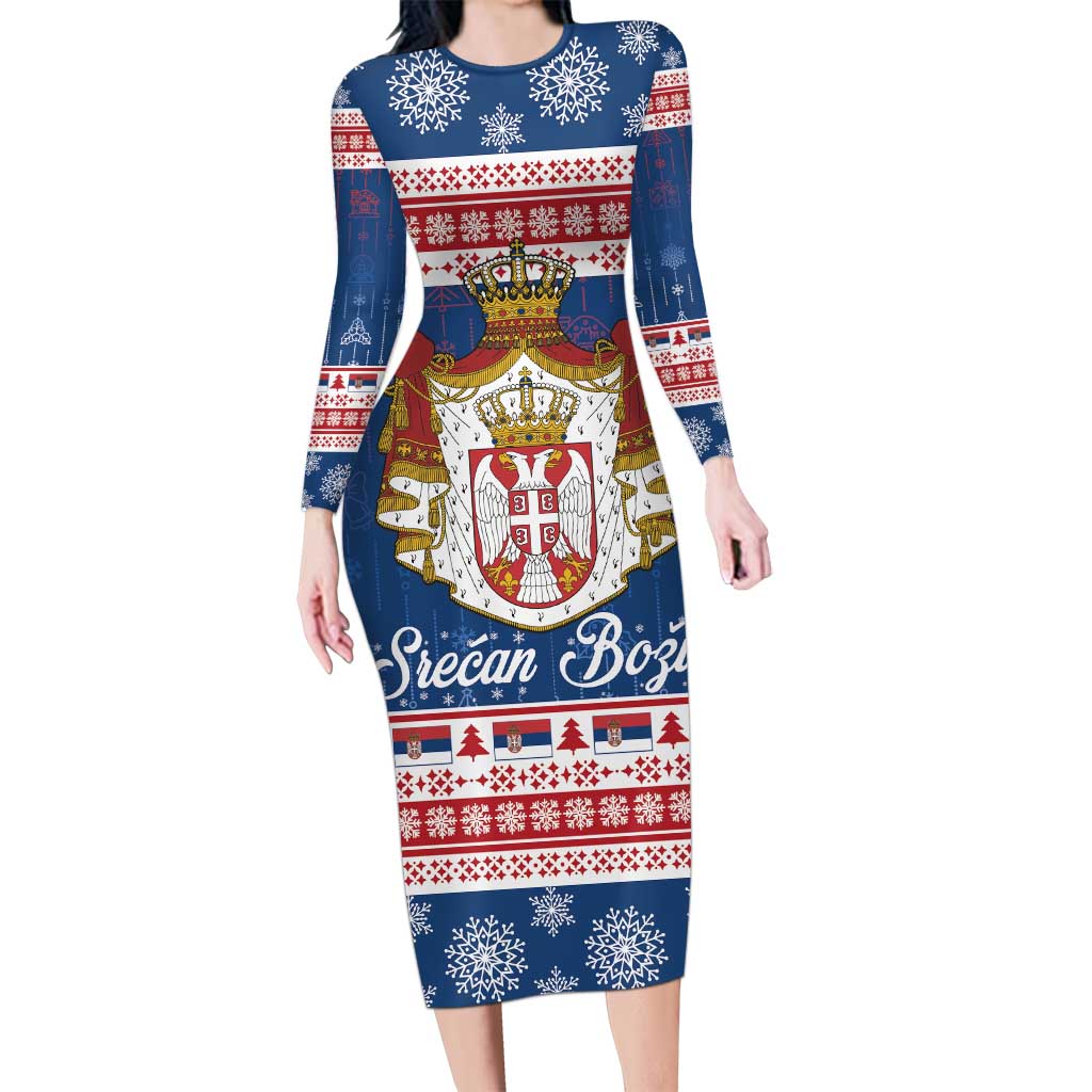 Serbia Christmas Long Sleeve Bodycon Dress Coat Of Arms Srecan Bozic - Wonder Print Shop
