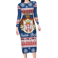 Serbia Christmas Long Sleeve Bodycon Dress Coat Of Arms Srecan Bozic - Wonder Print Shop