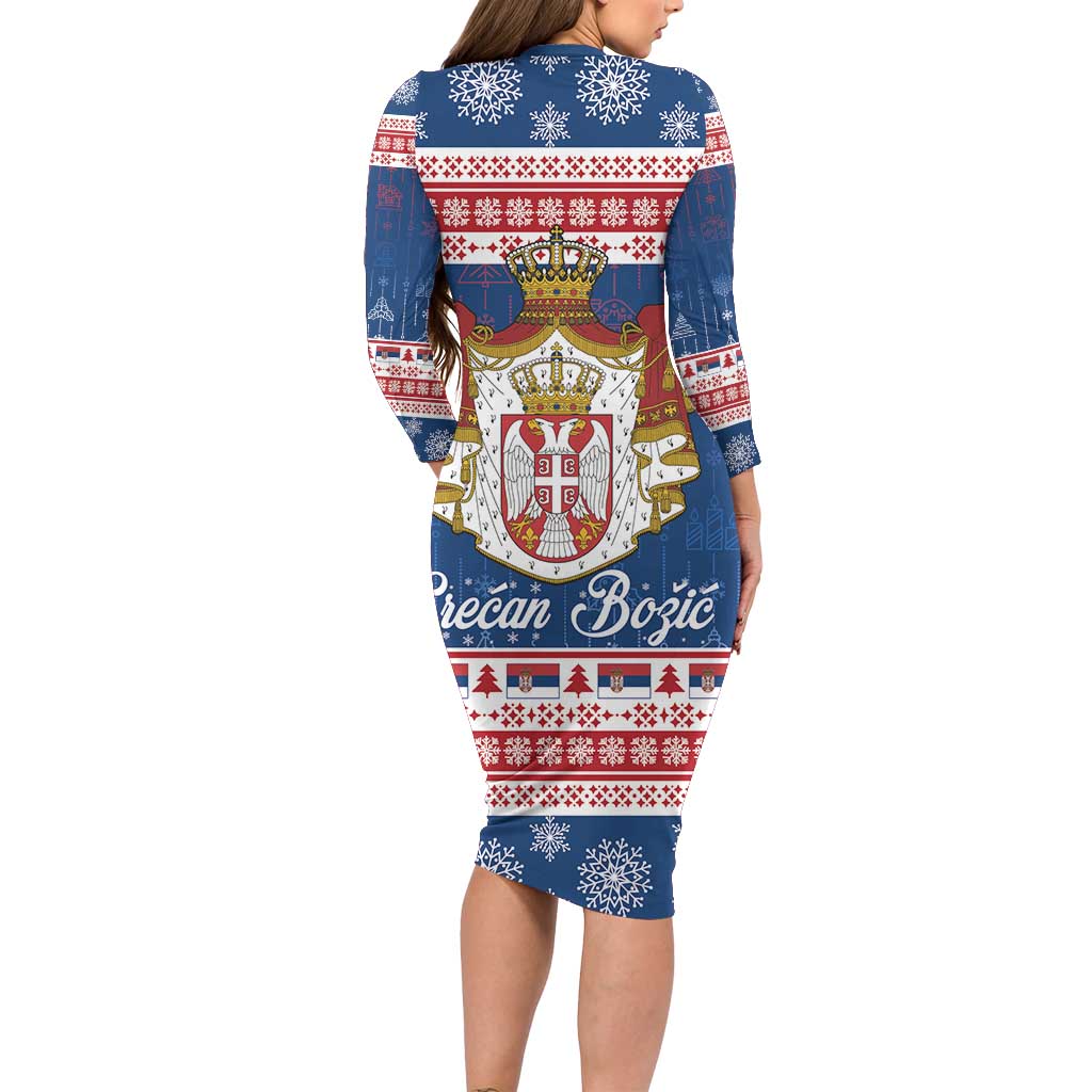 Serbia Christmas Long Sleeve Bodycon Dress Coat Of Arms Srecan Bozic - Wonder Print Shop