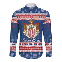 Serbia Christmas Long Sleeve Button Shirt Coat Of Arms Srecan Bozic - Wonder Print Shop