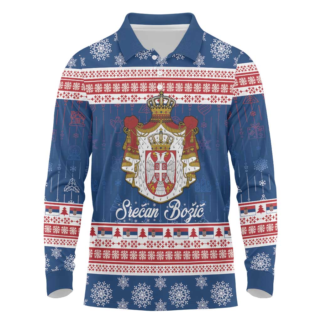 Serbia Christmas Long Sleeve Polo Shirt Coat Of Arms Srecan Bozic - Wonder Print Shop