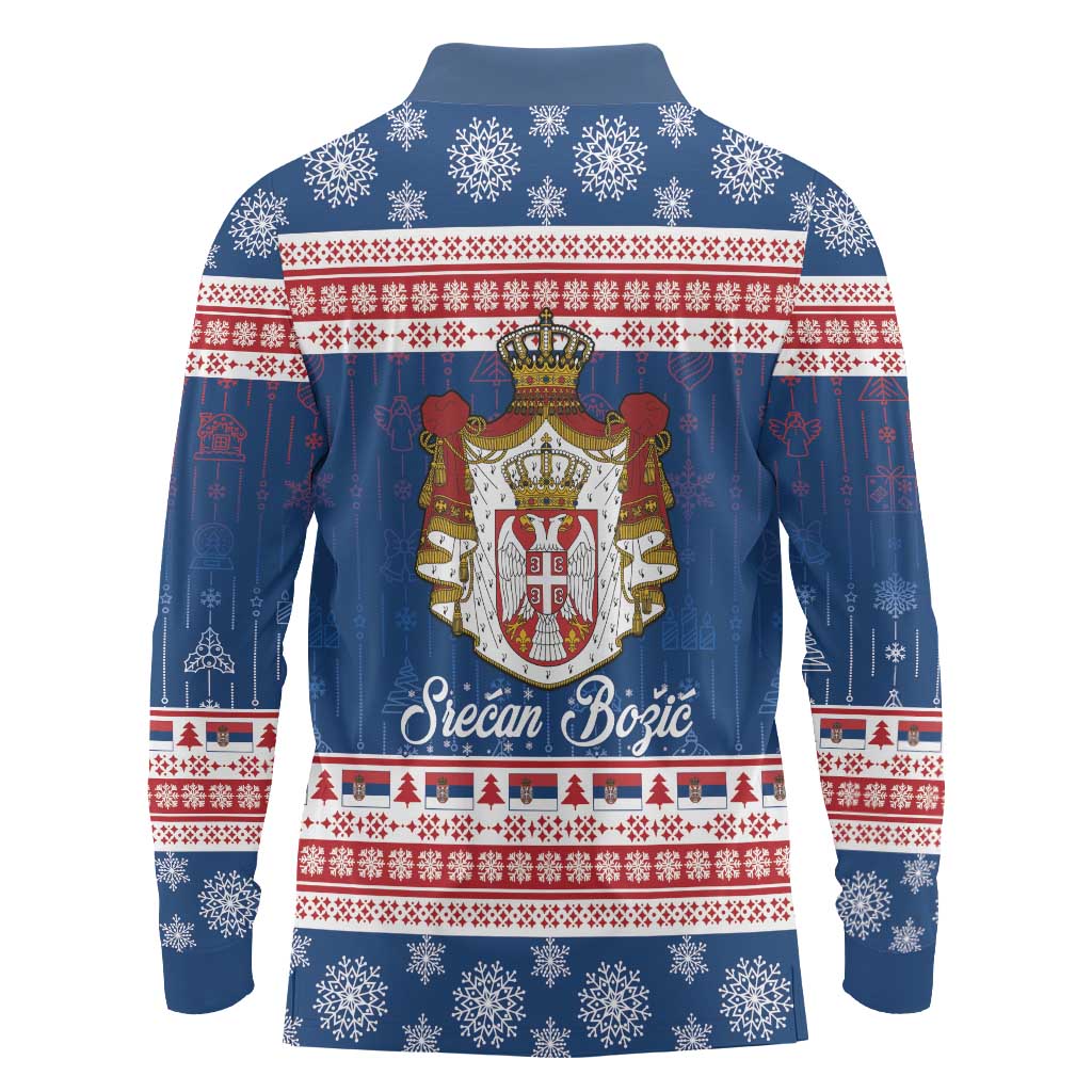 Serbia Christmas Long Sleeve Polo Shirt Coat Of Arms Srecan Bozic - Wonder Print Shop