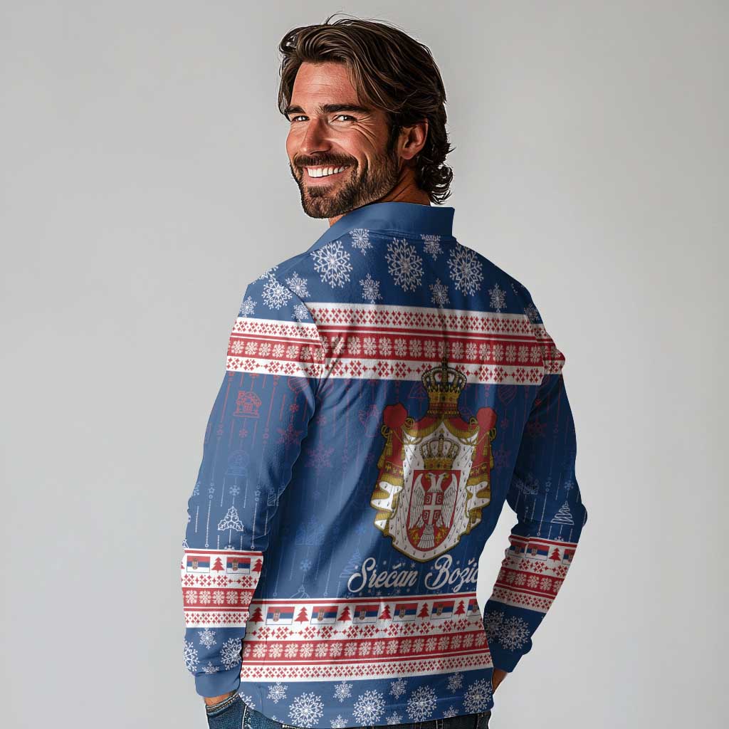 Serbia Christmas Long Sleeve Polo Shirt Coat Of Arms Srecan Bozic - Wonder Print Shop