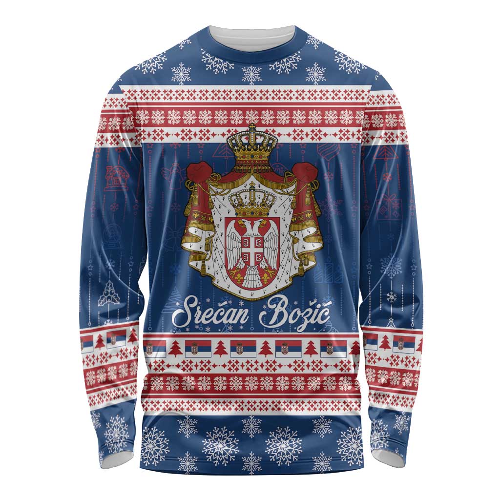 Serbia Christmas Long Sleeve Shirt Coat Of Arms Srecan Bozic - Wonder Print Shop