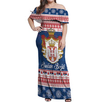 Serbia Christmas Off Shoulder Maxi Dress Coat Of Arms Srecan Bozic - Wonder Print Shop