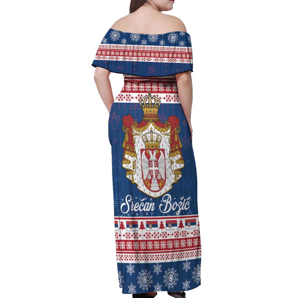 Serbia Christmas Off Shoulder Maxi Dress Coat Of Arms Srecan Bozic - Wonder Print Shop