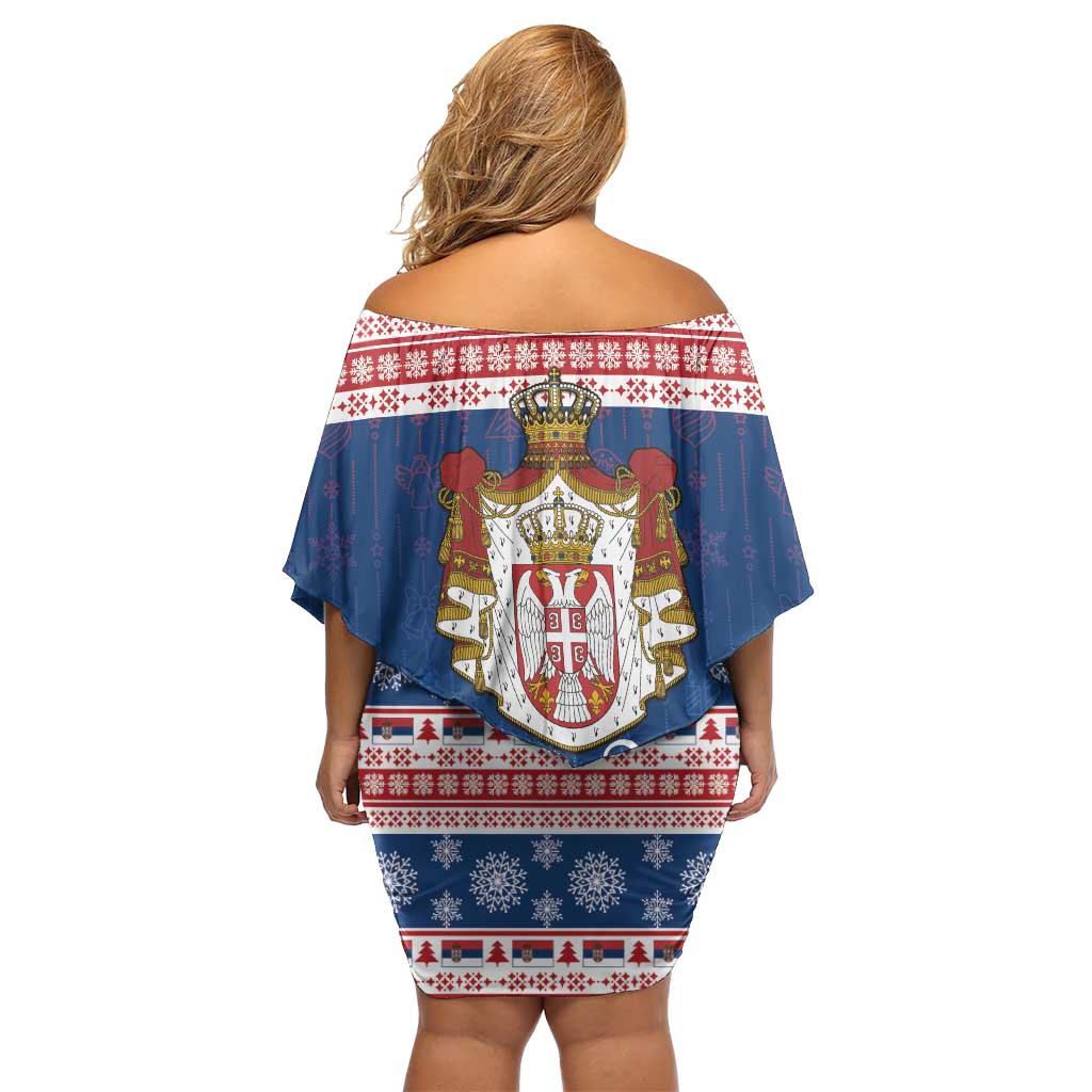 Serbia Christmas Off Shoulder Short Dress Coat Of Arms Srecan Bozic - Wonder Print Shop