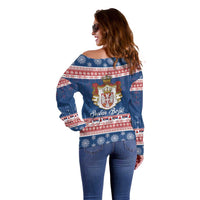 Serbia Christmas Off Shoulder Sweater Coat Of Arms Srecan Bozic - Wonder Print Shop