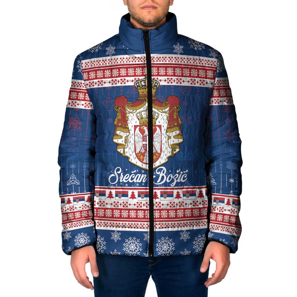 Serbia Christmas Padded Jacket Coat Of Arms Srecan Bozic - Wonder Print Shop